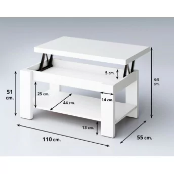 Mesa centro elevable blanco 110x55 cm.