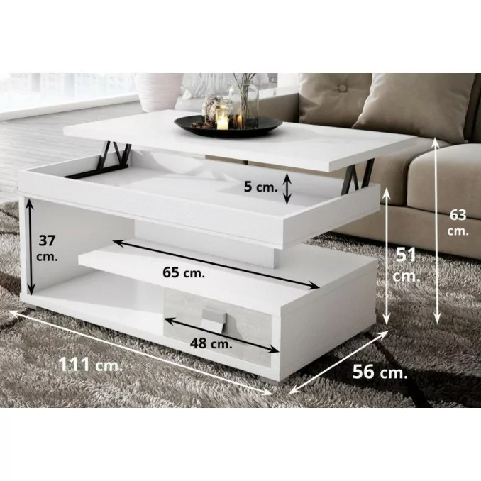 Mesa centro elevable 542 pozzolana-blanco