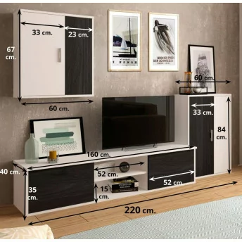 Mueble de salón Zeta blanco-gris bocamina 220 cm.