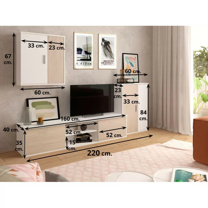 Mueble de salón de 220 cm color sade blanco.