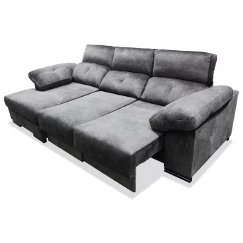 Sofá cheslong cama Vogue 280 cm. asientos ultra extensibles color gris antracita