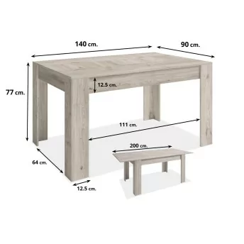 Mesa comedor extensible Bass shamal 140x90 cm.