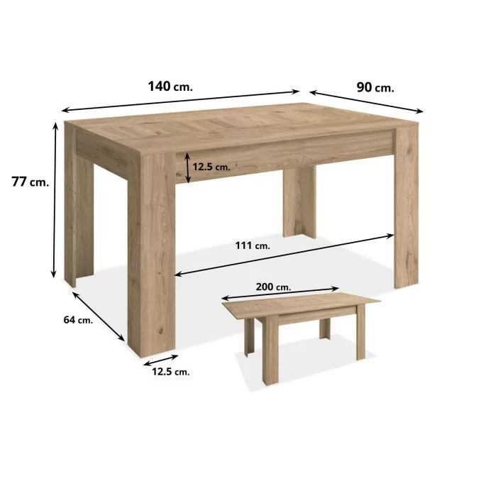 Mesa comedor extensible Bass naturale 140x90 cm.