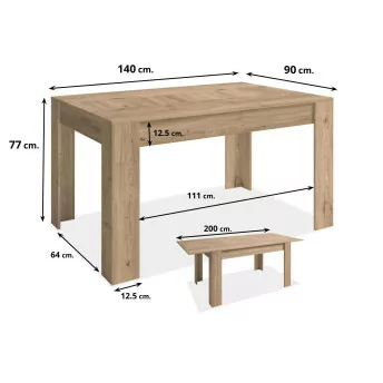 Mesa comedor extensible Bass naturale 140x90 cm.