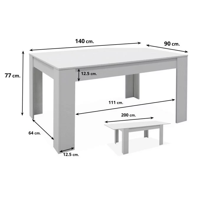 Mesa comedor extensible Bass blanco 140x90 cm.