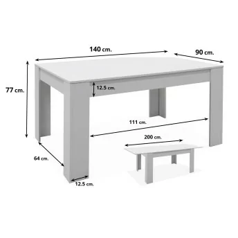 Mesa comedor extensible Bass blanco 140x90 cm.