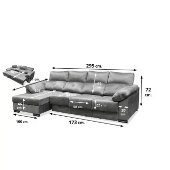 Sofá chaislong izquierdo cama Vogue 295 cm. asientos ultra extensibles