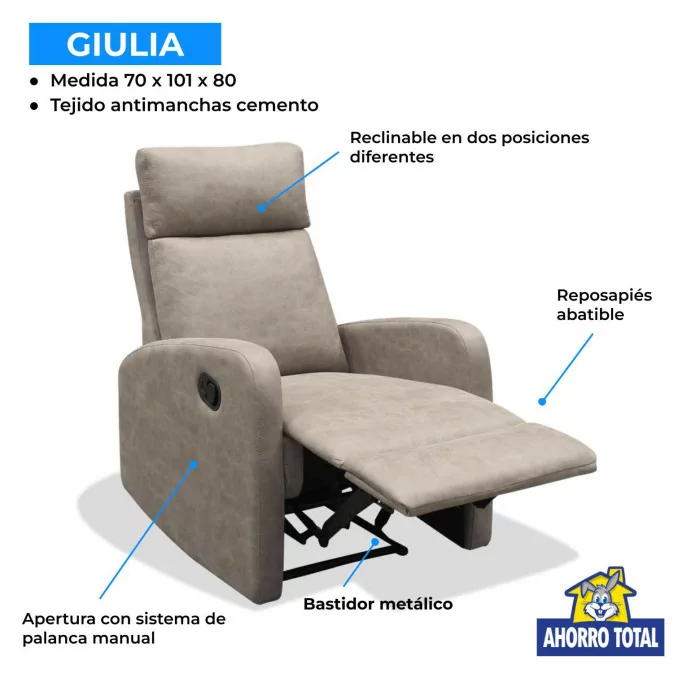 Sillón Relax reclinable manual 3 posiciones Giulia