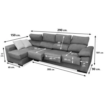 Sofá chaise longue cuatro plazas Toledo 290 cm