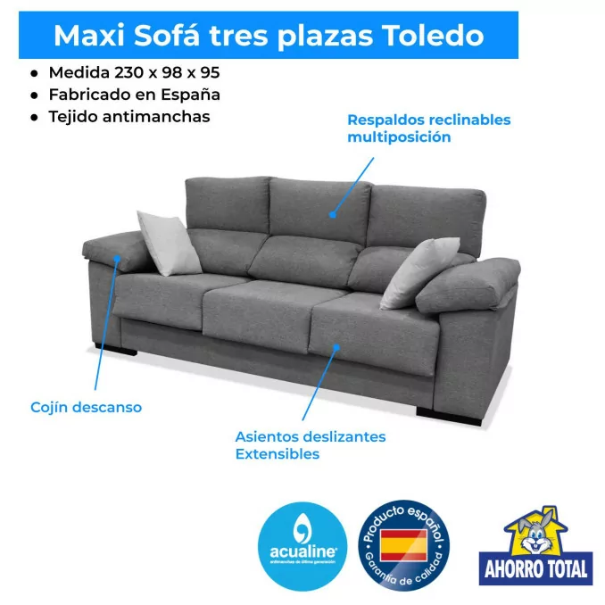 Maxi sofá tres plazas Toledo 230 cm.