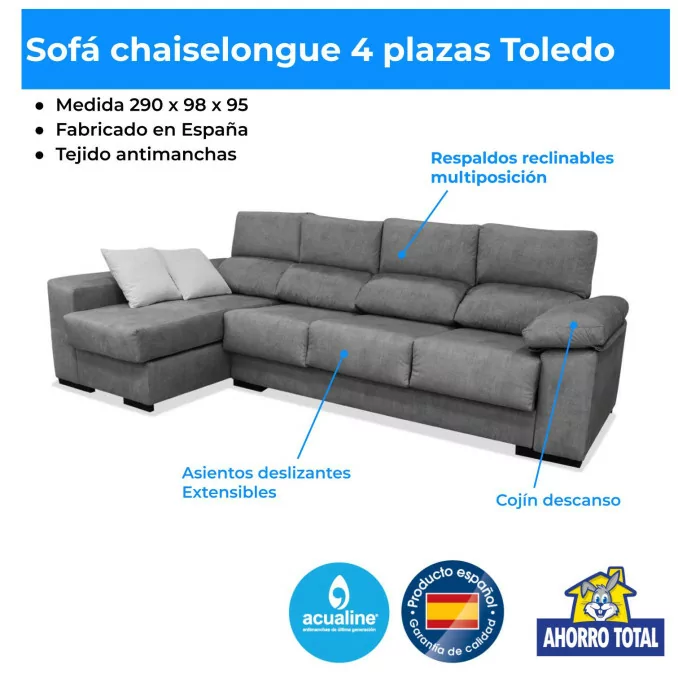 Sofá chaise longue cuatro plazas Toledo 290 cm