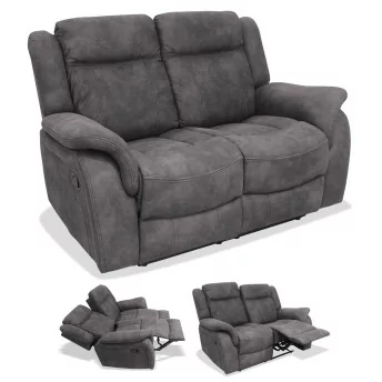 Sofá relax dos plazas 148 cm reclinable Indiana gris oscuro