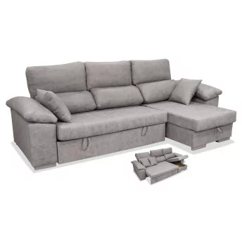 Sofá cama chaise longue derecha Álvaro 265 cm con arcón abatible, cojines no incluidos