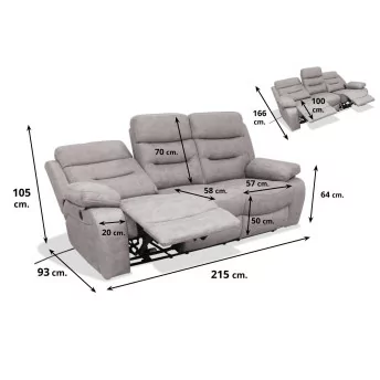 Sofá relax eléctrico Florencia 3 plazas 220 cm