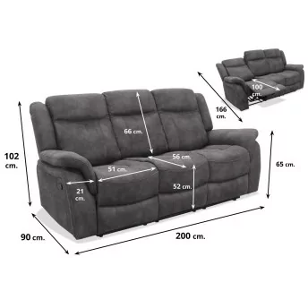 Sofá relax tres plazas 200 cm reclinable Indiana gris oscuro