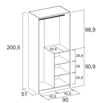 Armario juvenil 2 puertas Flash 90x200 colores sahara/albo