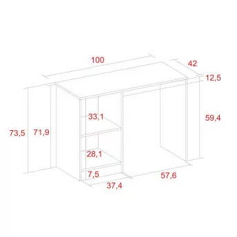 Mesa de ordenador juvenil Flash con cajones 100x74 colores sahara/albo