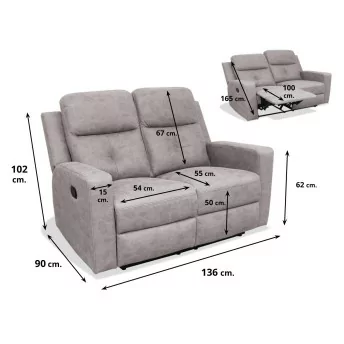 Sofá relax reclinable dos plazas Nadal 136 cm color gris