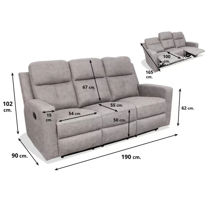 Sofá relax reclinable tres plazas Nadal 190 cm...