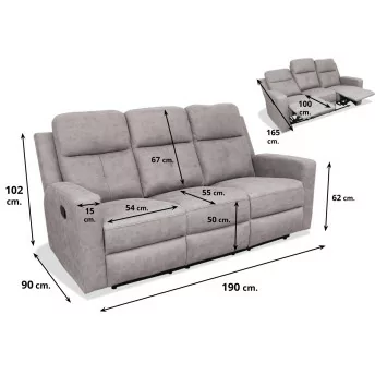 Sofá relax reclinable tres plazas Nadal 190 cm color gris