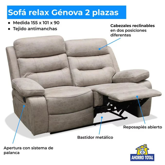 Sofá Relax Génova 2 plazas 155 cm