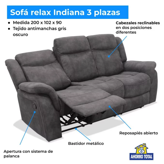 Sofá relax tres plazas 200 cm reclinable...