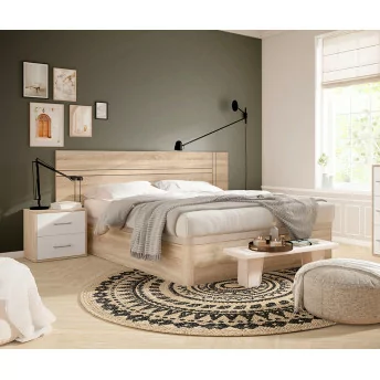 Cabecero y dos mesillas montadas roble blanco