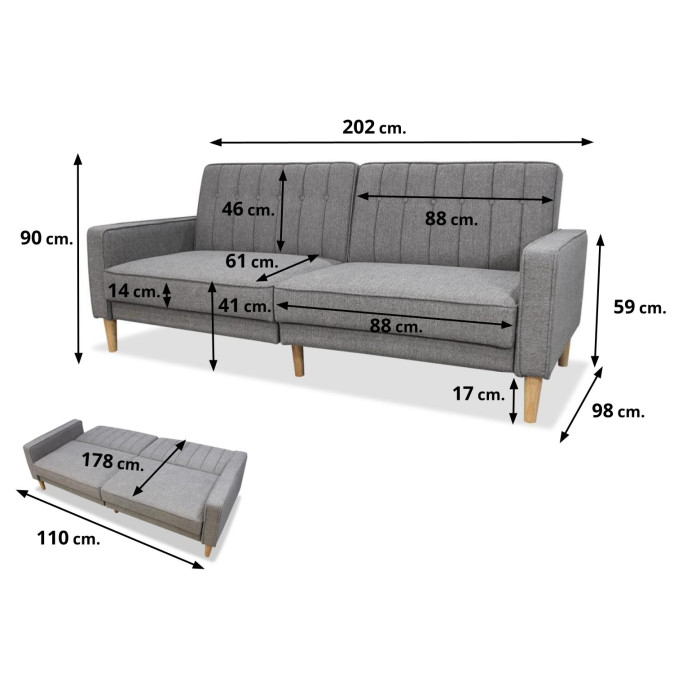 Sofá cama Neo Nordic 202 cm gris oscuro