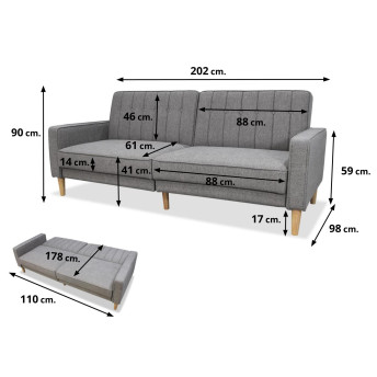 Sofá cama Neo Nordic 202 cm gris oscuro
