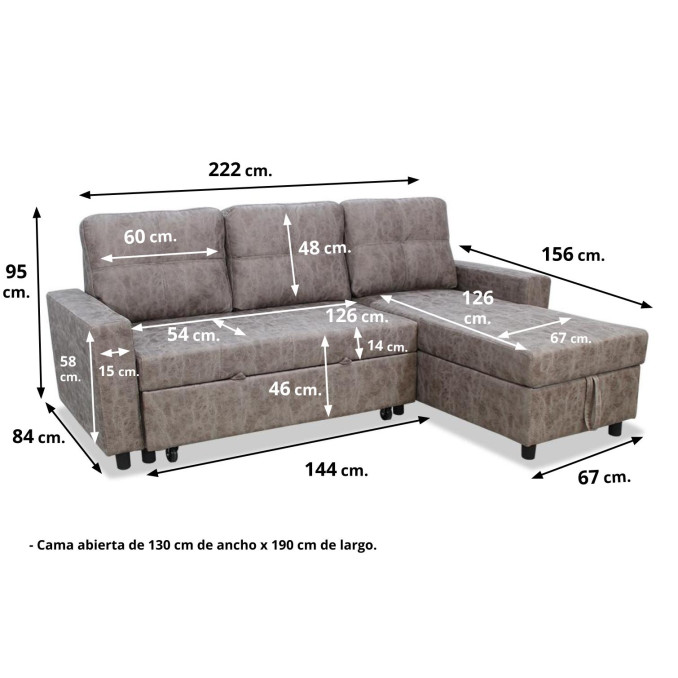 Sofá chaise longue cama Fan 222 cm.