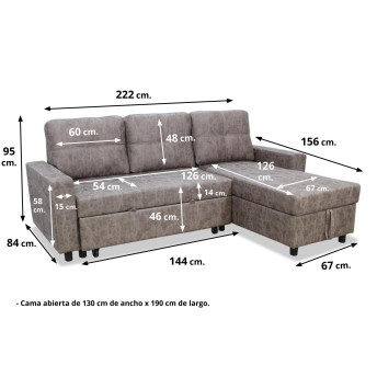 Sofá chaise longue cama Fan 222 cm.