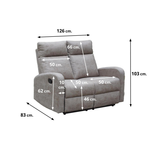 Sofá relax dos plazas Giulia 126 cm color gris