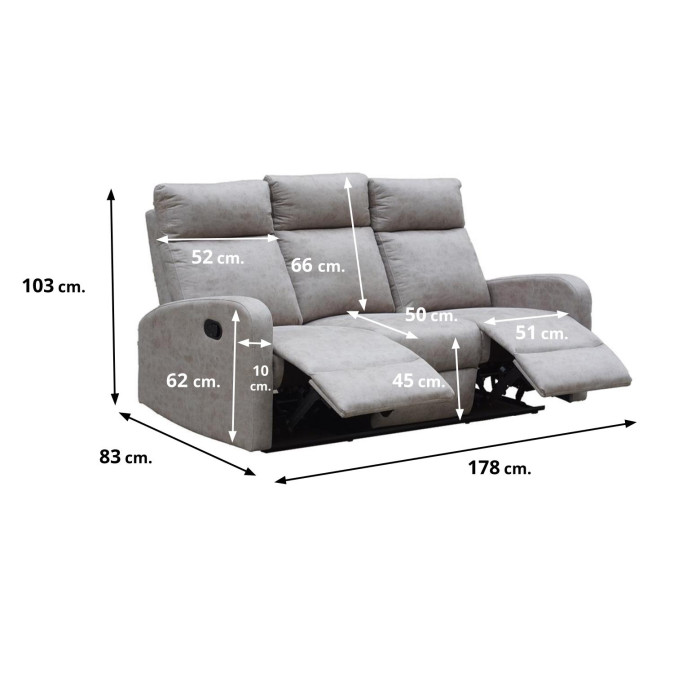 Sofá relax tres plazas 178 cm Giulia color gris