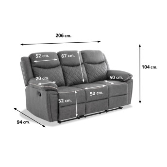 Sofá relax 3 plazas Leonardo 206 cm
