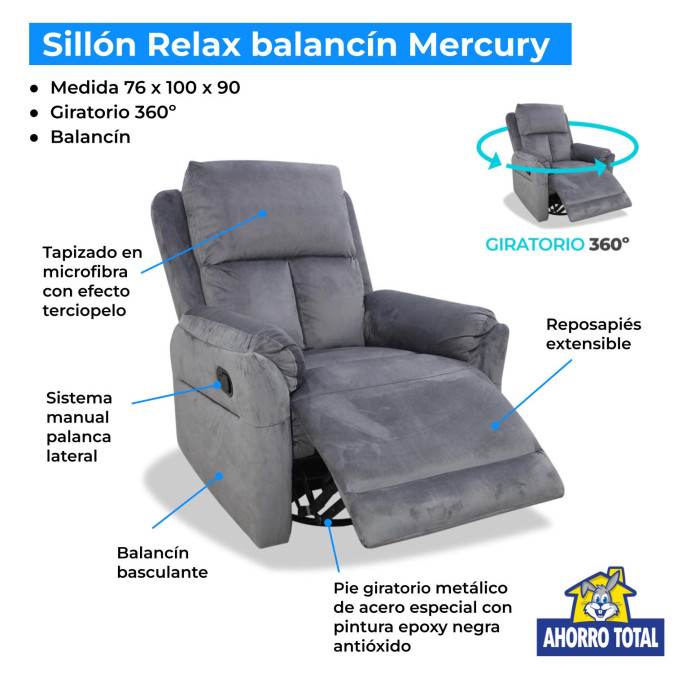 Sillón relax giratorio balancín Mercury