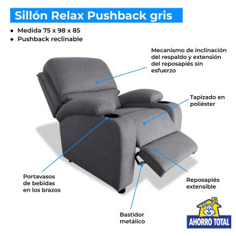 Sillón relax siesta Pushback gris