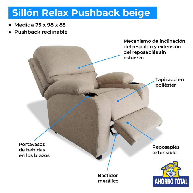 Sillón relax siesta Pushback beige