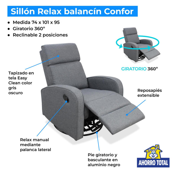 Sillón relax giratorio balancín Confor