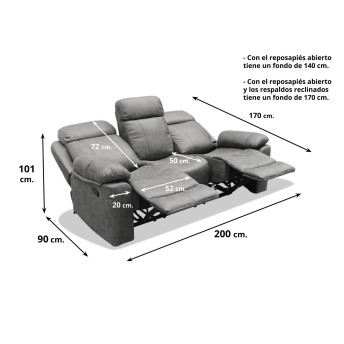 Sofá relax 3 plazas Málaga 200 cm