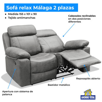 Sofá relax 2 plazas Málaga 155 cm
