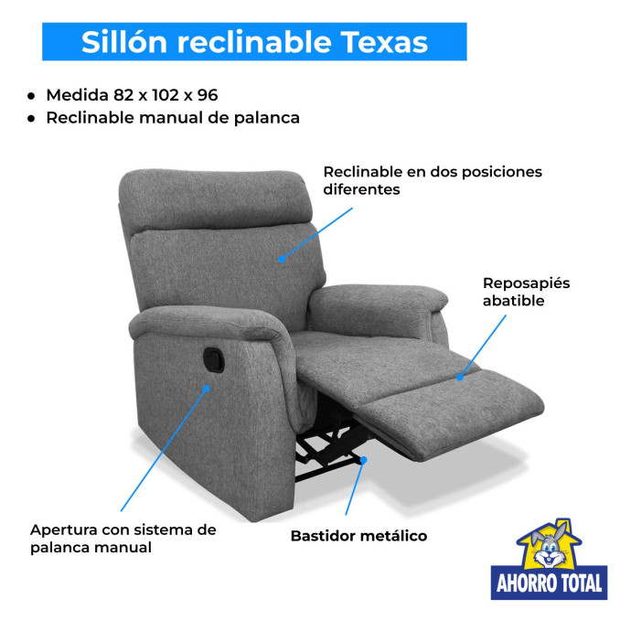 Sillón relax reclinable manual Texas gris