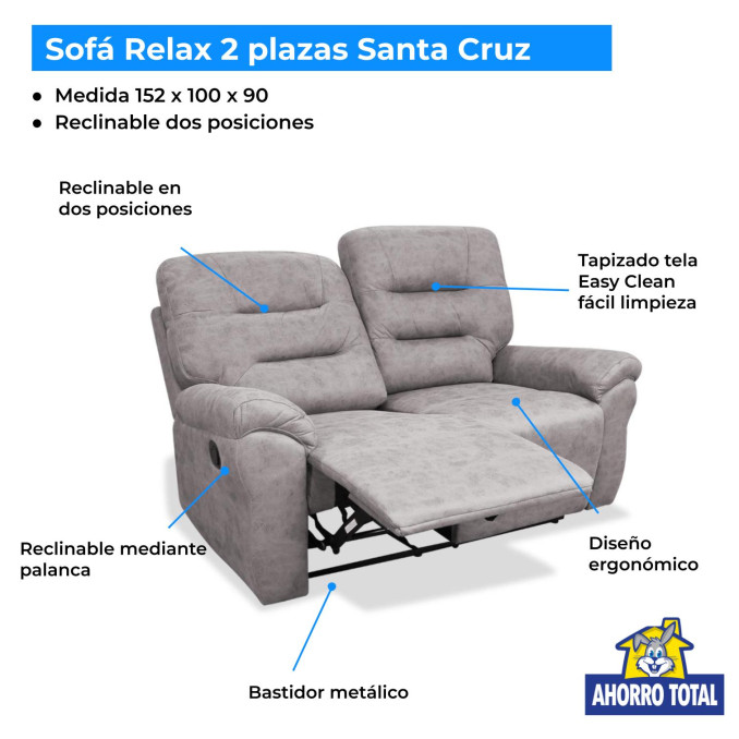 Sofá relax dos plazas 152 cm Santa Cruz