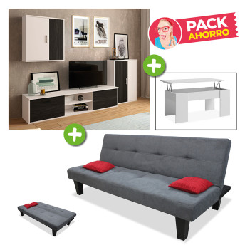Pack ahorro salón Murillo - Mueble salón + sofá cama + mesa centro