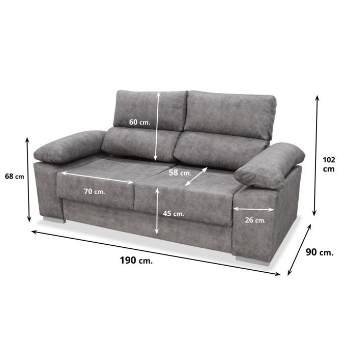 Sofá tres plazas Álvaro 190 cm reposacabezas...