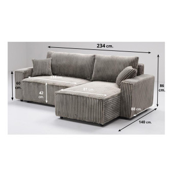 Sofá cama chaise longue de pana Fausto 234 cm