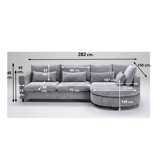 Sofá cama chaise longue izquierda Charlene 282 cm