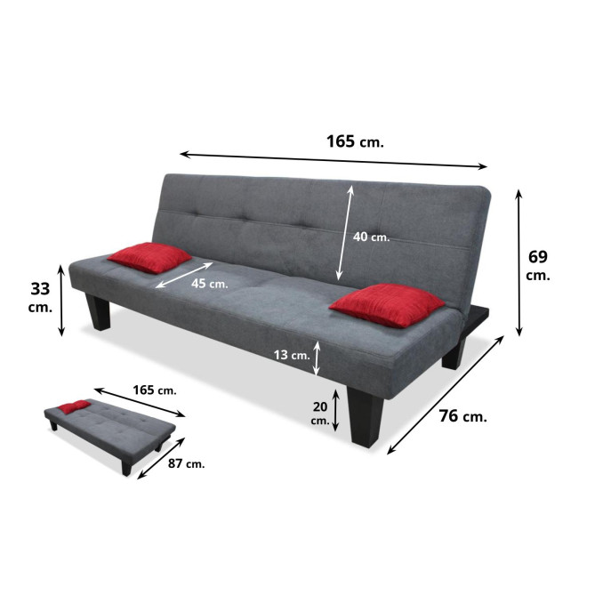 Sofá cama clic clac Tinder 165 cm.