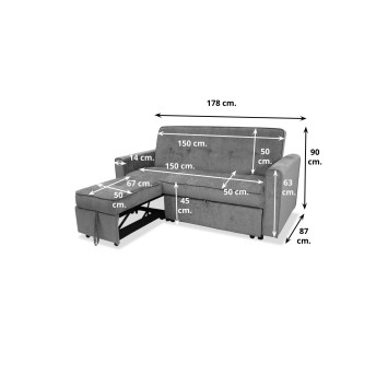 Sofá con cama y chaiselongue extraíbles Arkana 178 cm