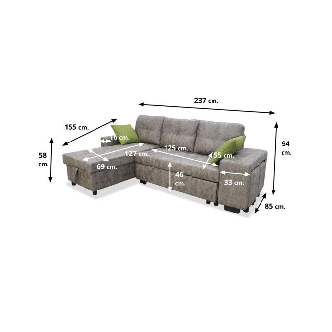 Sofá chaise longue cama Tucán 237 cm.