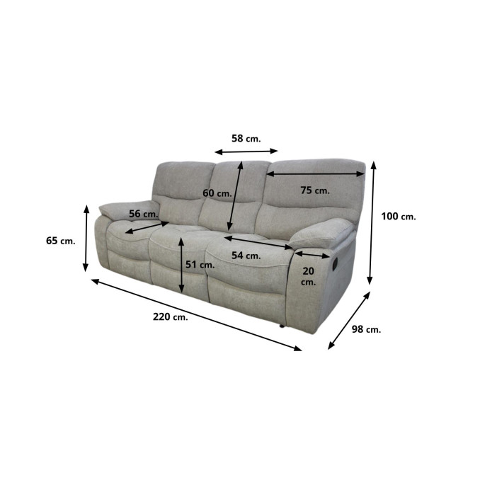 Sofá relax tres plazas Huracán 220 cm.